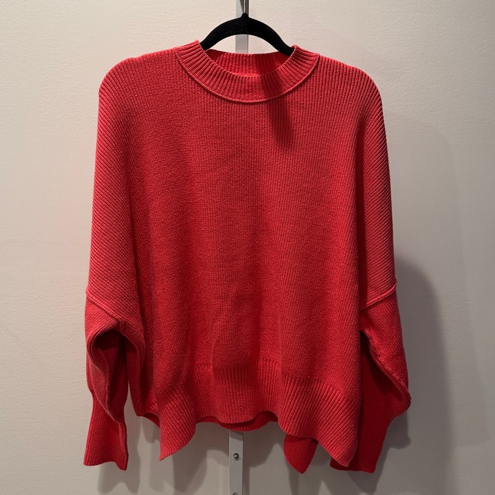 Free People Easy Street Women Size XS Vibrant Red Ribbed Sweater Tunic Knit